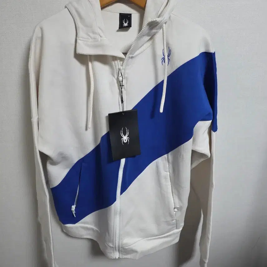 [BUNJANG] Spyder Diagonal Logo Hooded Zip-up (White/Blue) - 95 / [새상품/급처] 스파이더 사선 로고 후드 집업 (화이트/블루) - 95