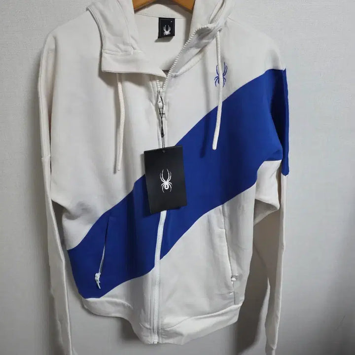 [BUNJANG] Spyder Diagonal Logo Hooded Zip-up (White/Blue) - 95 / [새상품/급처] 스파이더 사선 로고 후드 집업 (화이트/블루) - 95