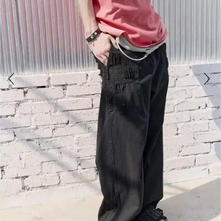 [BUNJANG] Polytelu Black Denim Pants / [3] 폴리테루 보로팬츠 블랙데님ver