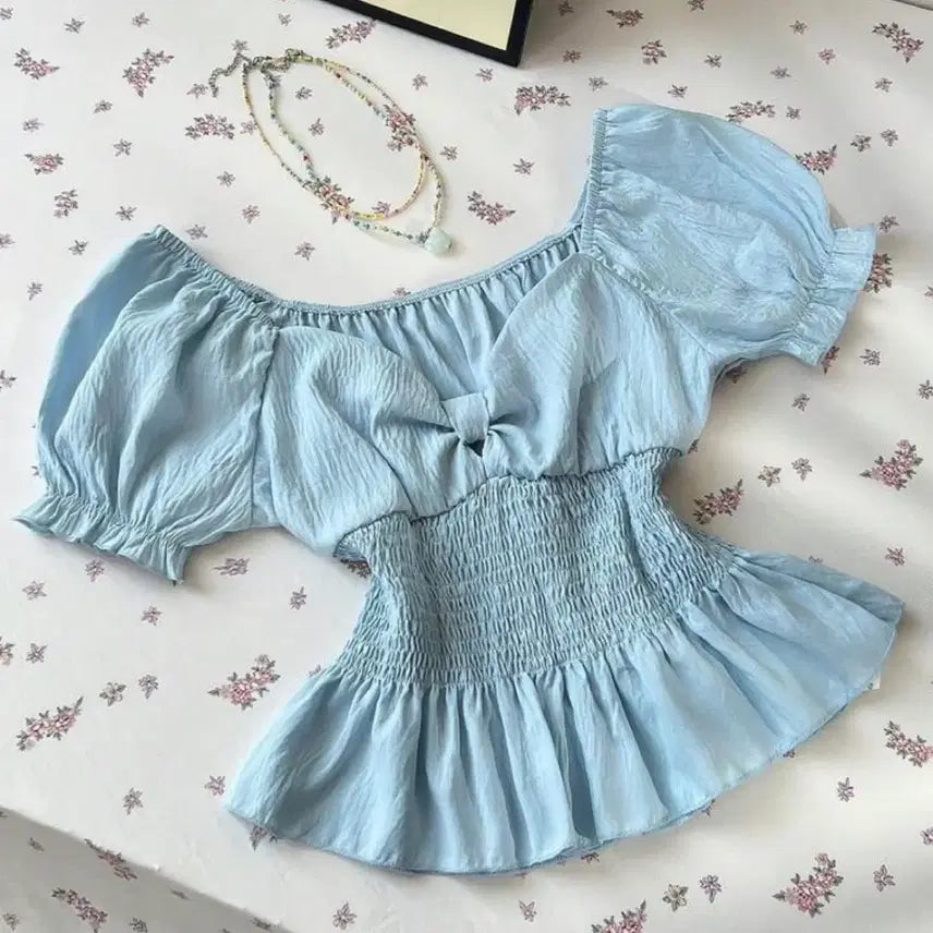 [SOLD OUT] 히메갸루 모리걸 하늘색 퍼프 블라우스
