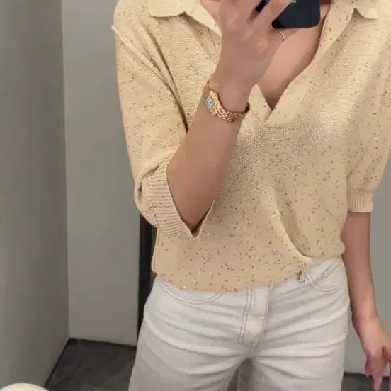 [BUNJANG] Assemblage Roe Sequin Knit / 아상블라주 로에 스팽글 니트