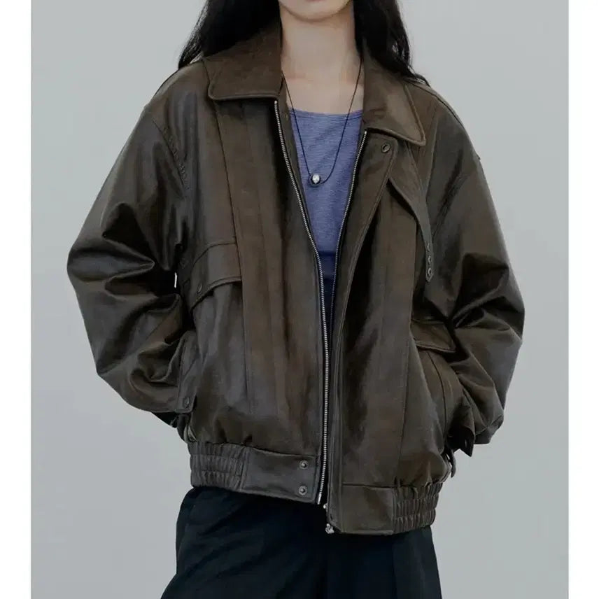 [SOLD OUT] NUAKLE 자켓  누아클레 빈티지 크랙 레더 블루종 라이더자켓