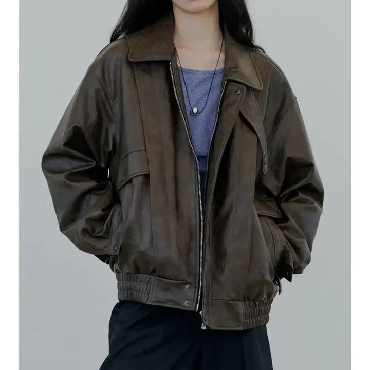 [SOLD OUT] NUAKLE 자켓  누아클레 빈티지 크랙 레더 블루종 라이더자켓