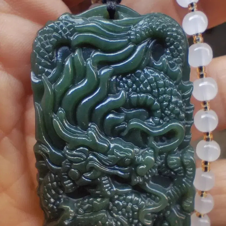 [BUNJANG] Natural Jade Dragon Carving Pendant / 천연옥 용조각메달