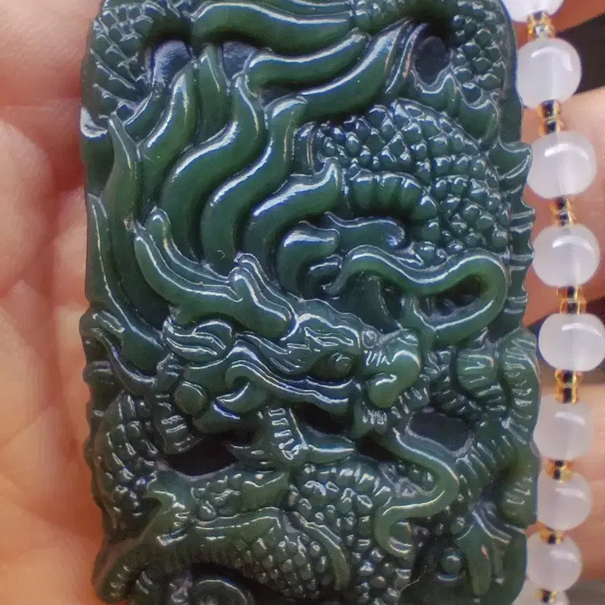 [BUNJANG] Natural Jade Dragon Carving Pendant / 천연옥 용조각메달