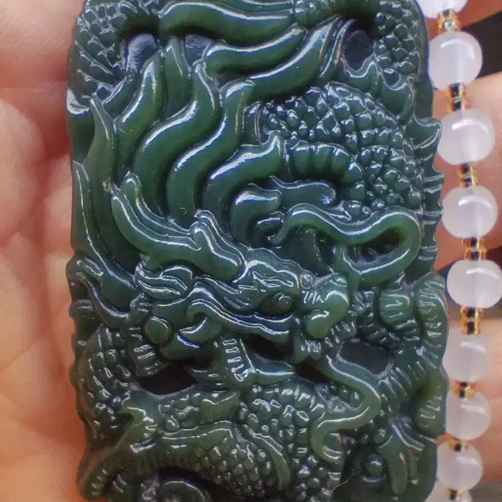 [BUNJANG] Natural Jade Dragon Carving Pendant / 천연옥 용조각메달