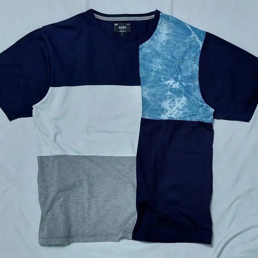 [BUNJANG] Sucka Tie-Dye Color Block Unique Big Size T-Shirt XL / [XL] Sucka 타이다이 배색 유니크 빅사이즈 반팔 티셔츠