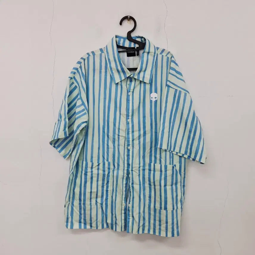 [SOLD OUT] 하이드로겐 24 스트라이프 반팔 셔츠 남성 남방 XL 105