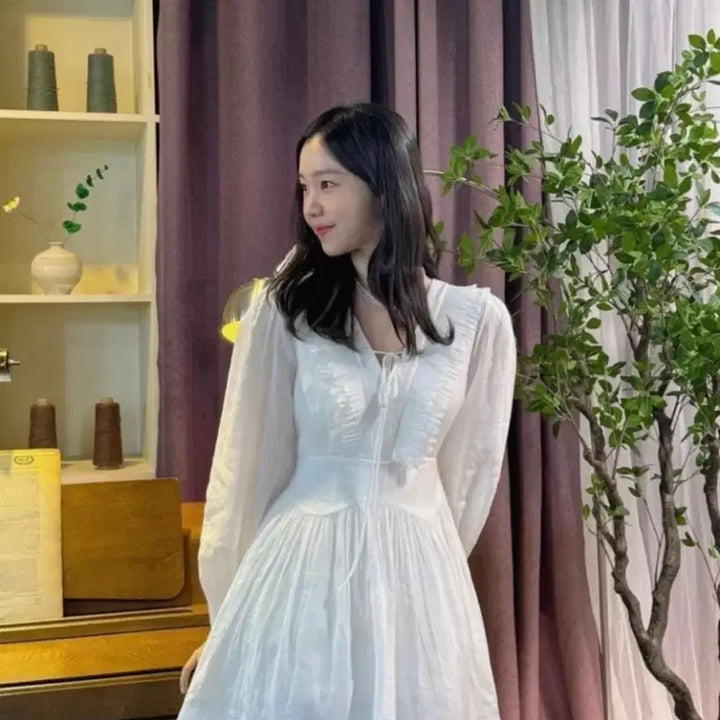 [BUNJANG] Synsden Lace Ribbon Mini Dress White / 신스덴 레이스 리본 미니 원피스 화이트