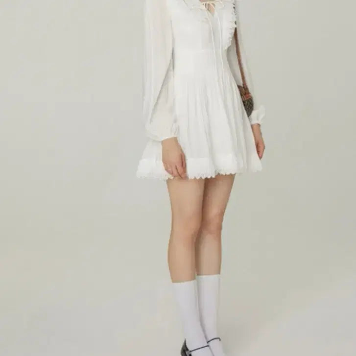 [BUNJANG] Synsden Lace Ribbon Mini Dress White / 신스덴 레이스 리본 미니 원피스 화이트