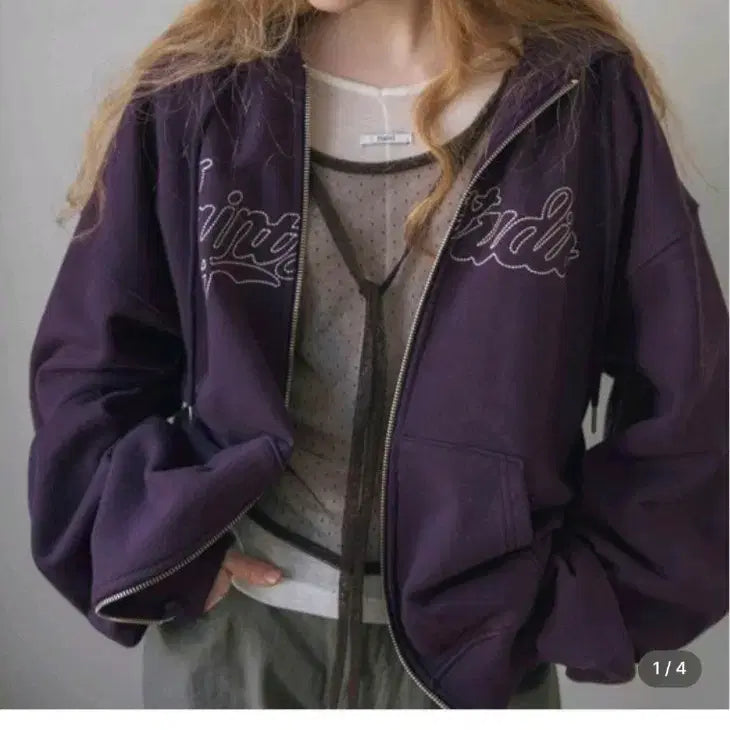 [BUNJANG] Heint Loose Fit Embroidered Two-Way Sweat Hoodie Zip-Up / (새상품)헤인트 루즈핏 자수 투웨이 스웻 후드집업