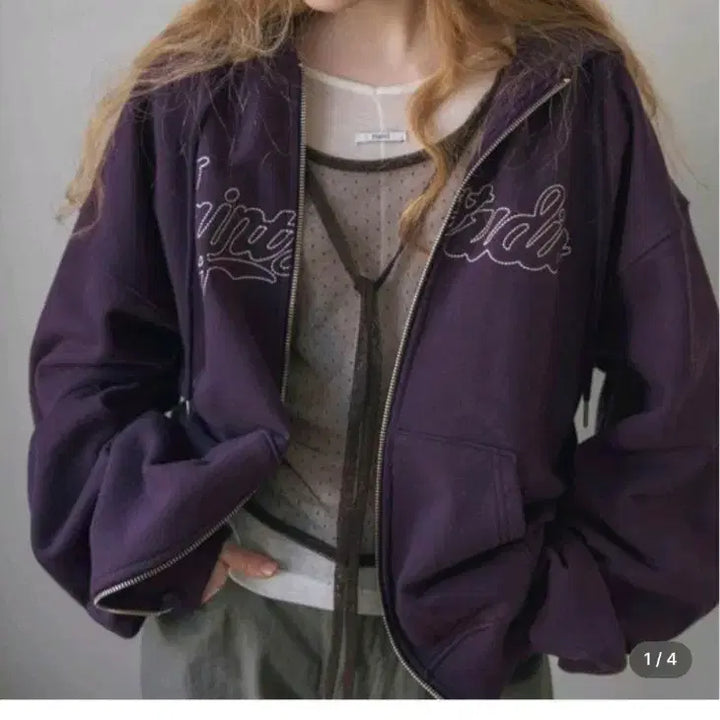 [BUNJANG] Heint Loose Fit Embroidered Two-Way Sweat Hoodie Zip-Up / (새상품)헤인트 루즈핏 자수 투웨이 스웻 후드집업