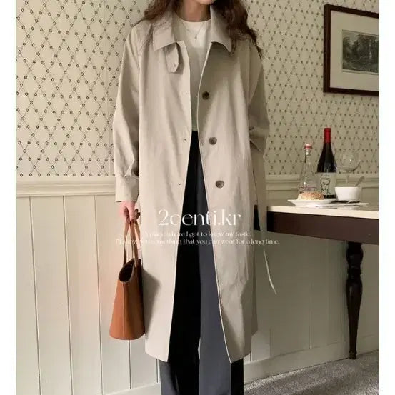 [BUNJANG] Zigzag 2cm Single Belt Trench Coat (Cream Beige) / 지그재그 이센치 싱글 벨트 트렌치코트 (크림베이지)