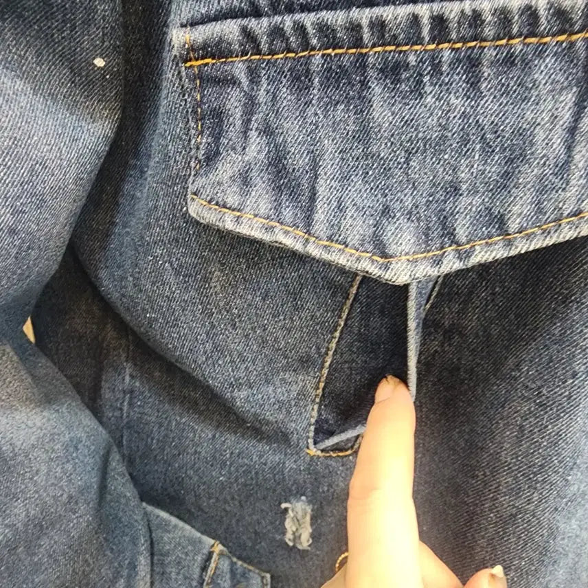 [BUNJANG] Free Size Vintage Wash Denim Long Shirt Jacket / 데미지 워싱 똑딱단추 데님 롱 셔츠 자켓 free