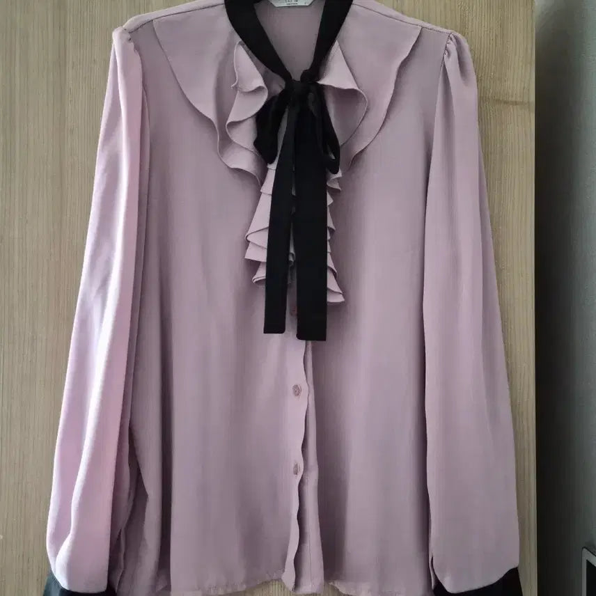 [BUNJANG] Lavender Pink Chiffon Tie Blouse - Size S / (여름뮤트 추천)라벤더 핑크 쉬폰 타이 블라우스 s사이즈
