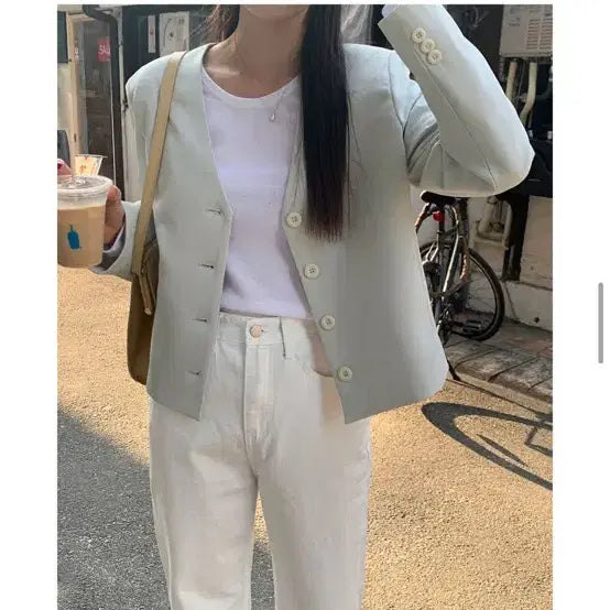 [BUNJANG] Mint V-Neck Short Jacket / 민트색 브이넥 숏 자켓