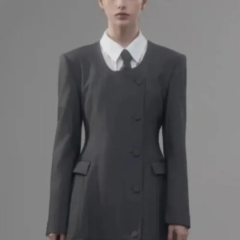 [BUNJANG] Mausoleum Pleated Jacket Dress (Short) - Gray / 마우솔레움 플리츠 자켓 원피스 M /short 그레이