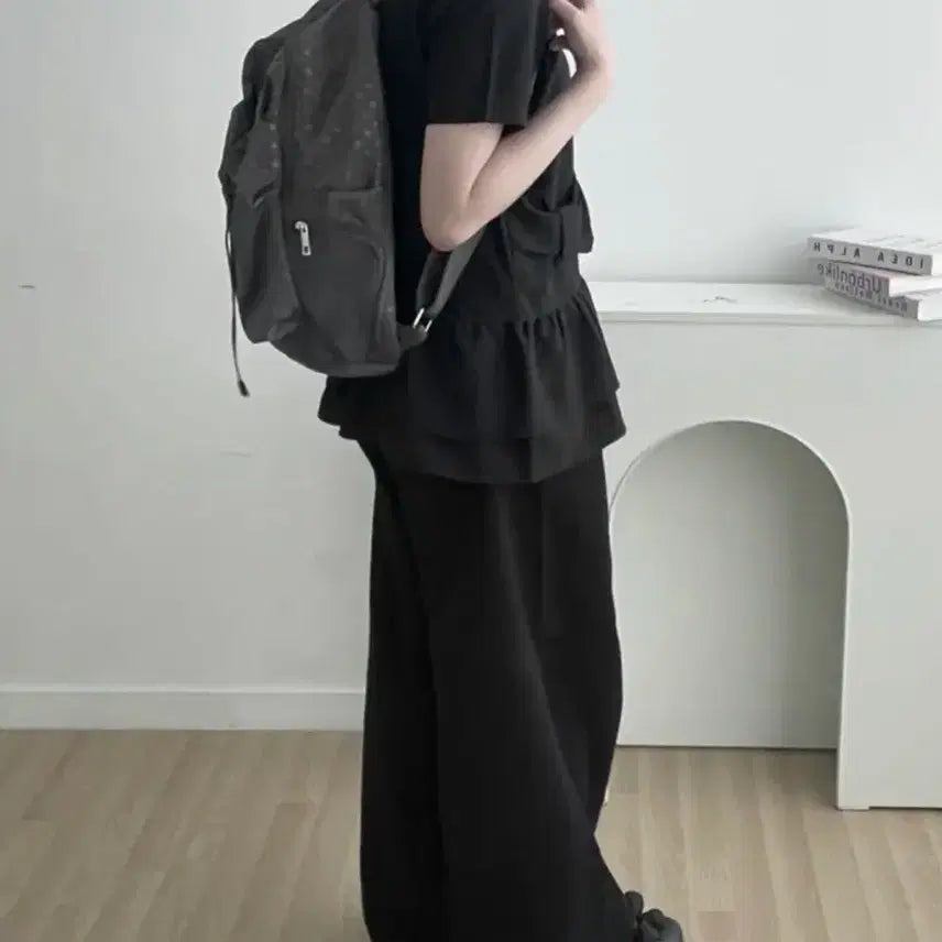 [BUNJANG] Dot Charcoal String Backpack / 도트 차콜 스트링 백팩 땡땡이 가방