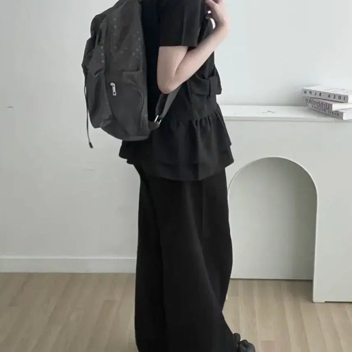 [BUNJANG] Dot Charcoal String Backpack / 도트 차콜 스트링 백팩 땡땡이 가방