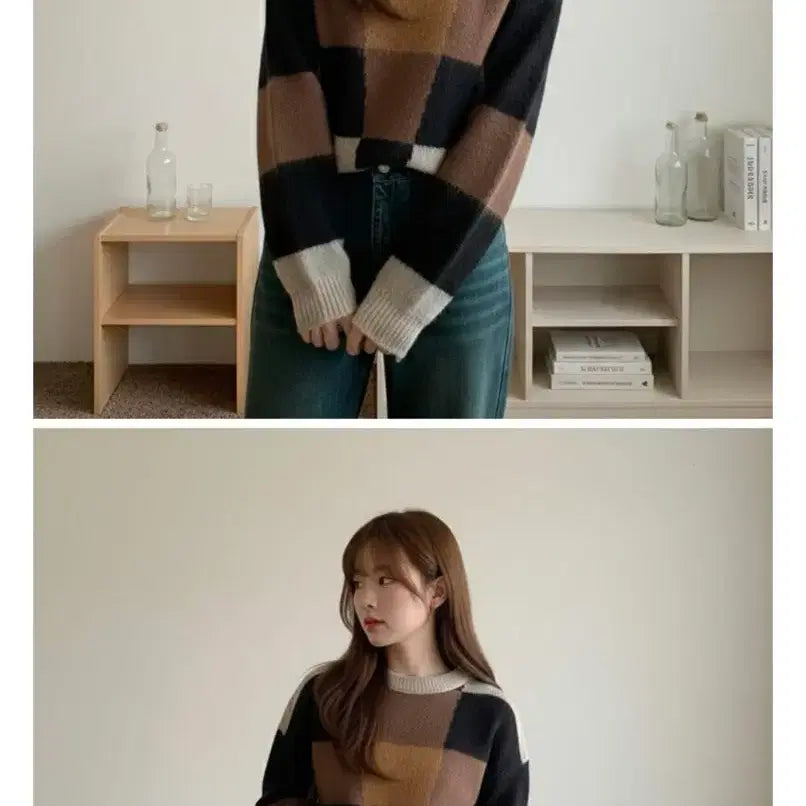 [BUNJANG] Color Block Knit Sweater / 배색패턴 니트