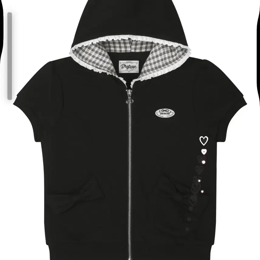 [BUNJANG] Dry Rose Ribbon Check Hooded Zip-Up Black / 드라이로즈 리본체크후드집업 판매해요