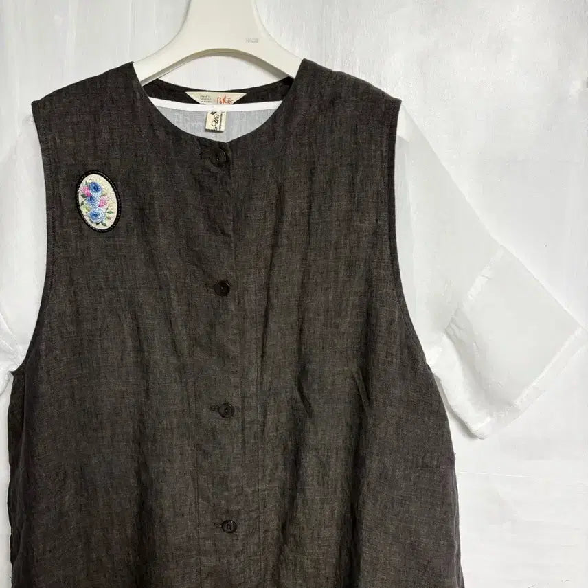 [BUNJANG] isae 100% Linen Vest &amp; Pintuck Cotton Dress Set / 이새(isae) 마(린넨) 100% 조끼, 핀턱 면 원피스 세트