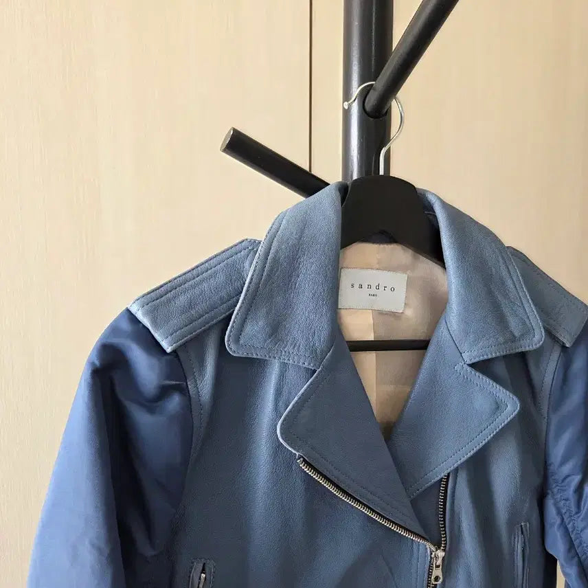 [BUNJANG] Sandro Goat Leather Rider Jacket / 산드로 블루 염소가죽 라이더 자켓 1사이즈