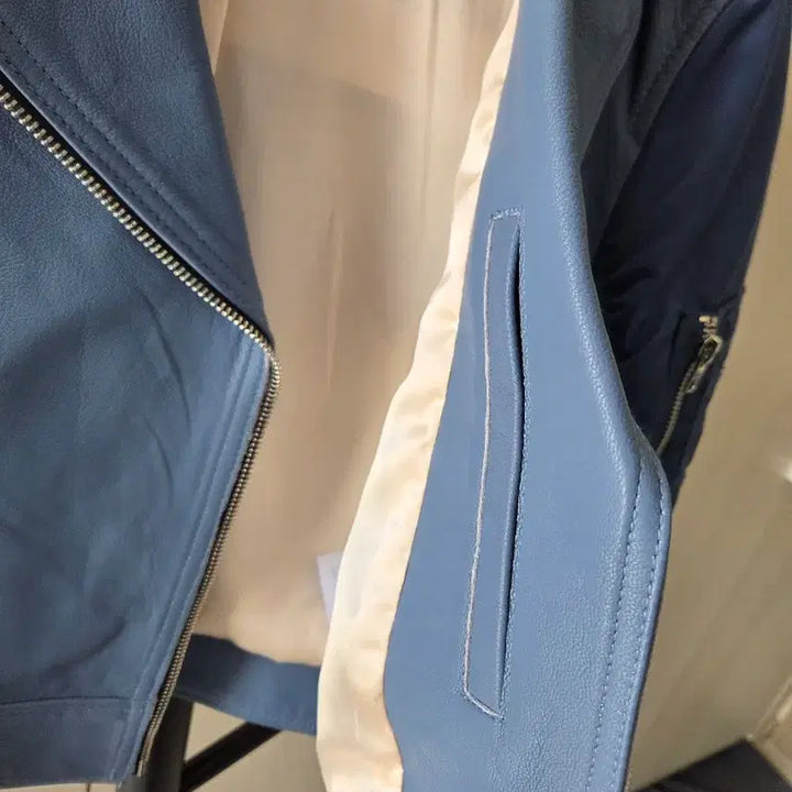 [BUNJANG] Sandro Goat Leather Rider Jacket / 산드로 블루 염소가죽 라이더 자켓 1사이즈