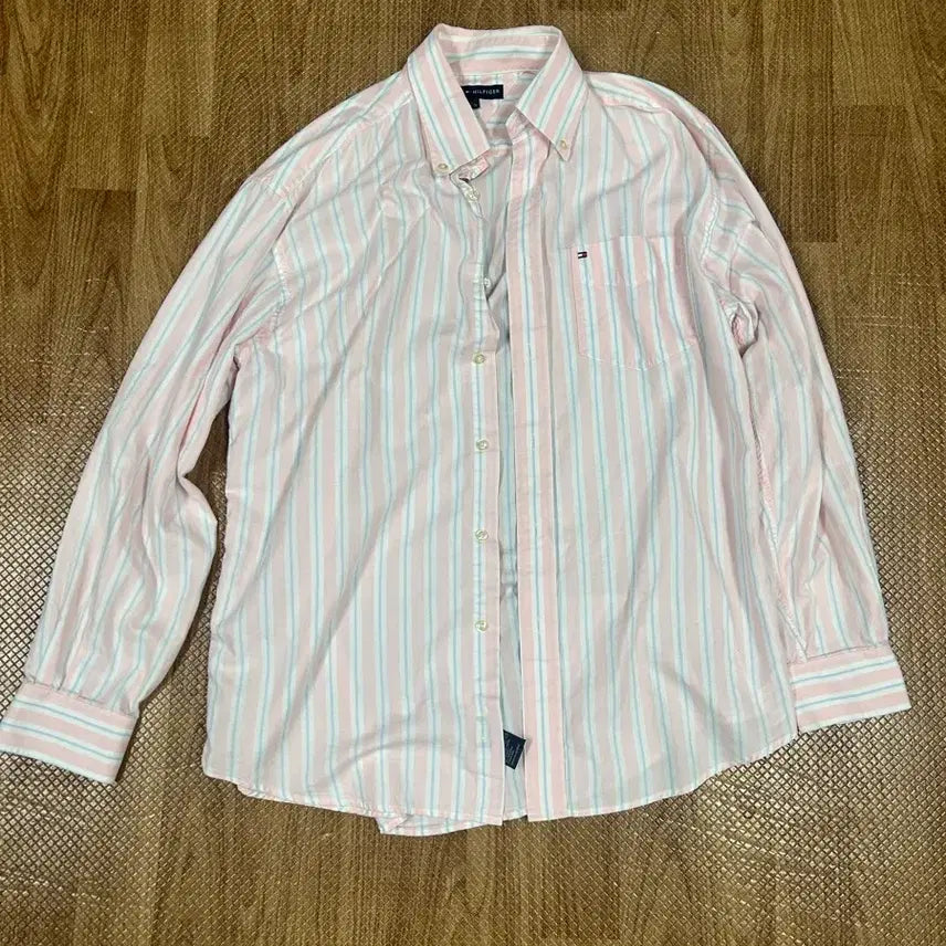 [BUNJANG] Vintage Tommy Hilfiger Pink Striped Shirt / 빈티지 타미힐피거 핑크 스트라이프 셔츠