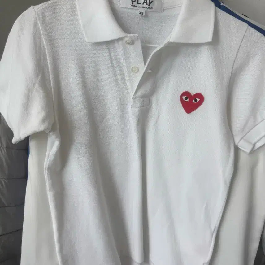 [BUNJANG] Play Comme des Garcons Red Heart Polo Shirt White / (W) 플레이 꼼데가르송 레드 하트 폴로 셔츠 화이트