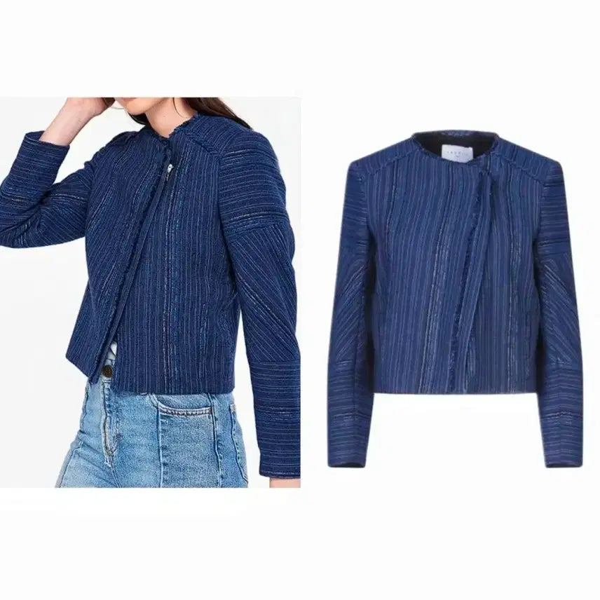 [SOLD OUT] 산드로 블루 트위드 크롭 자켓 36사이즈