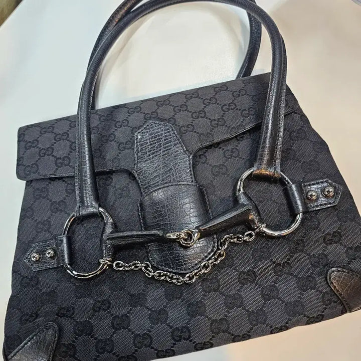 [BUNJANG] Gucci Horsebit GG Jacquard Black Shoulder Bag / 구찌 홀스빗 GG 자가드 블랙 숄더백