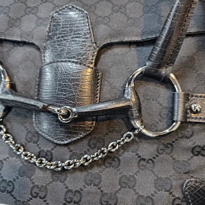 [BUNJANG] Gucci Horsebit GG Jacquard Black Shoulder Bag / 구찌 홀스빗 GG 자가드 블랙 숄더백