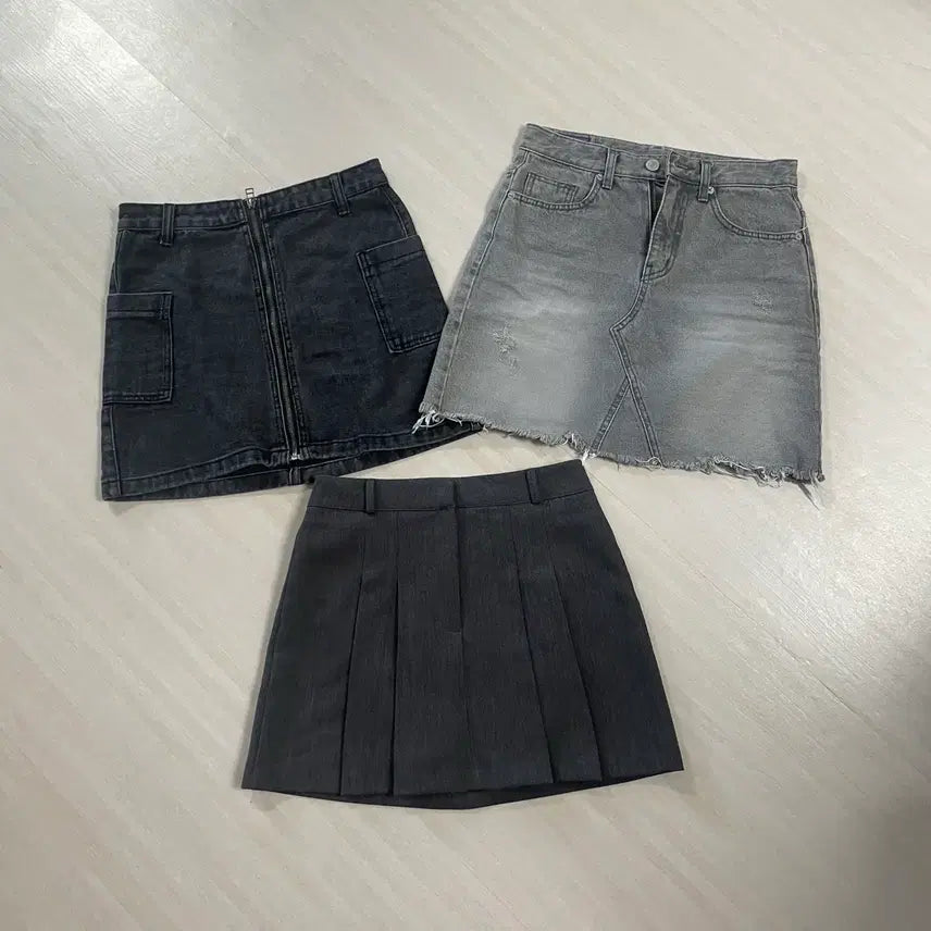 [BUNJANG] Gray Denim Pleated Mini Skirt Bundle Set / 회색 그레이 데님 스커트 / 플리츠 스커트 S 일괄