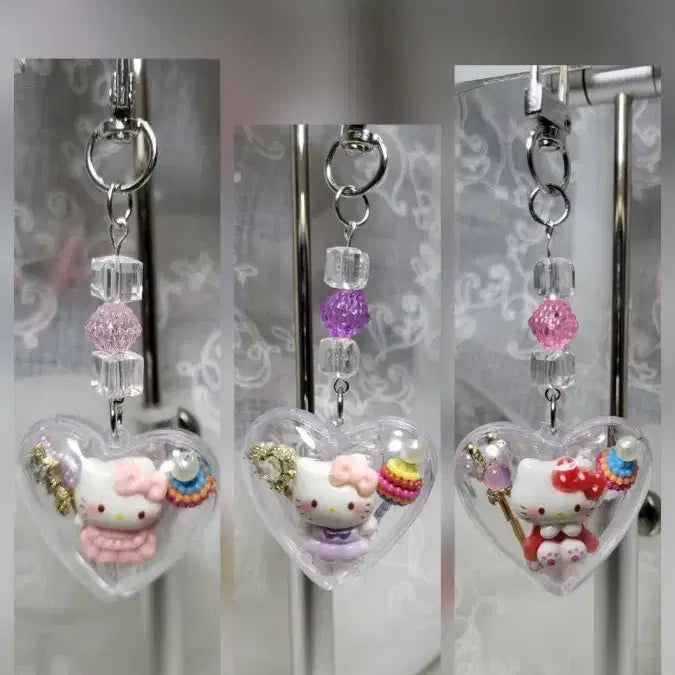 [BUNJANG] Handmade Kitty Heart Transparent Ball Keychain (3 Types) / 수제 아기자기 키티 하트투명볼 키링 3종