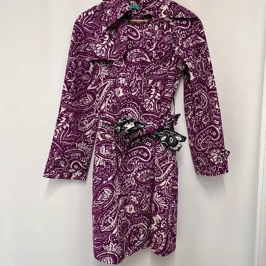 [BUNJANG] Altea Paisley Pattern Lightweight Trench Coat &amp; Bucket Hat Set / 페이즐리 패턴 퍼플 레인코트