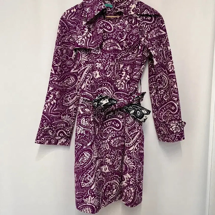 [BUNJANG] Altea Paisley Pattern Lightweight Trench Coat &amp; Bucket Hat Set / 페이즐리 패턴 퍼플 레인코트