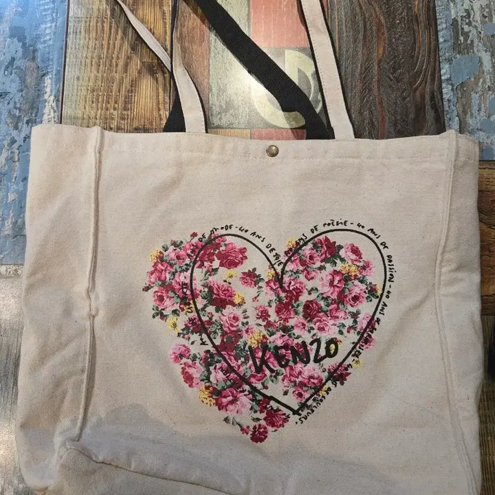 [BUNJANG] KENZO Canvas Heart Flower Tote Bag / KENZO 캔버스 하트 플라워 토트백