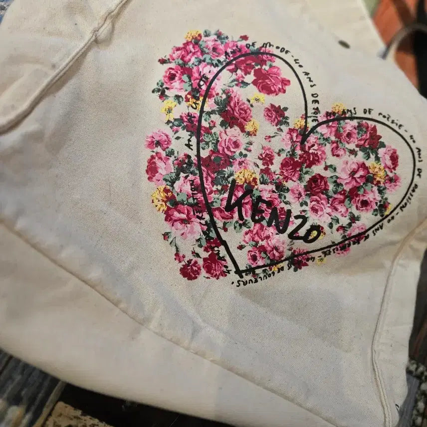 [BUNJANG] KENZO Canvas Heart Flower Tote Bag / KENZO 캔버스 하트 플라워 토트백