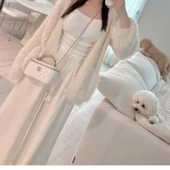 [SOLD OUT] 부띠끄유 우아 펄 가디건 화이트 새상품