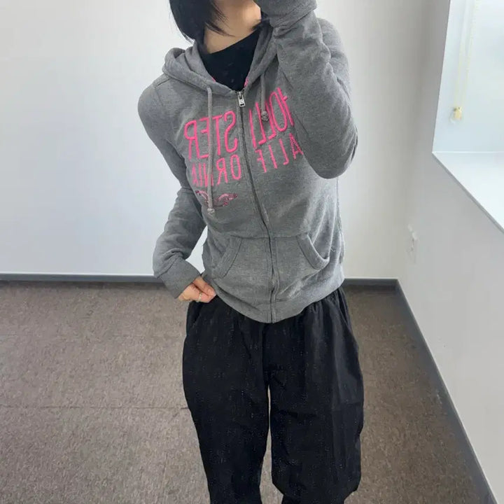 [SOLD OUT] Hollister 홀리스터 핑크 로고 그레이 후드집업