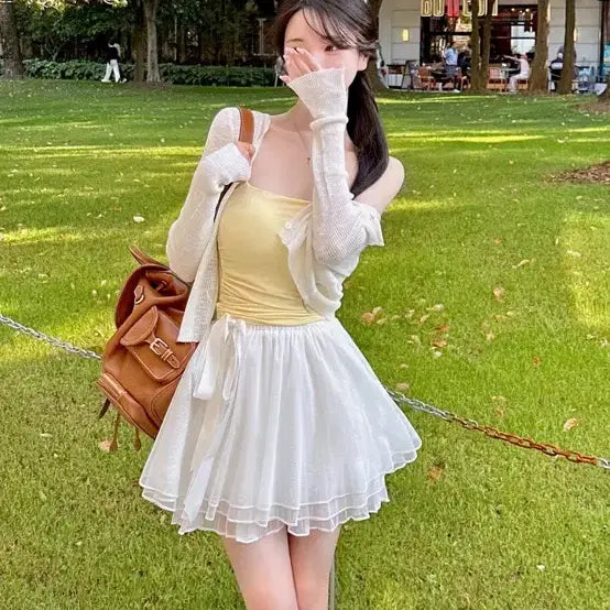 [BUNJANG] Mayyun Chiffon Mini Ribbon Tiered Skirt / 메이윤 쉬폰 미니 리본 캉캉스커트