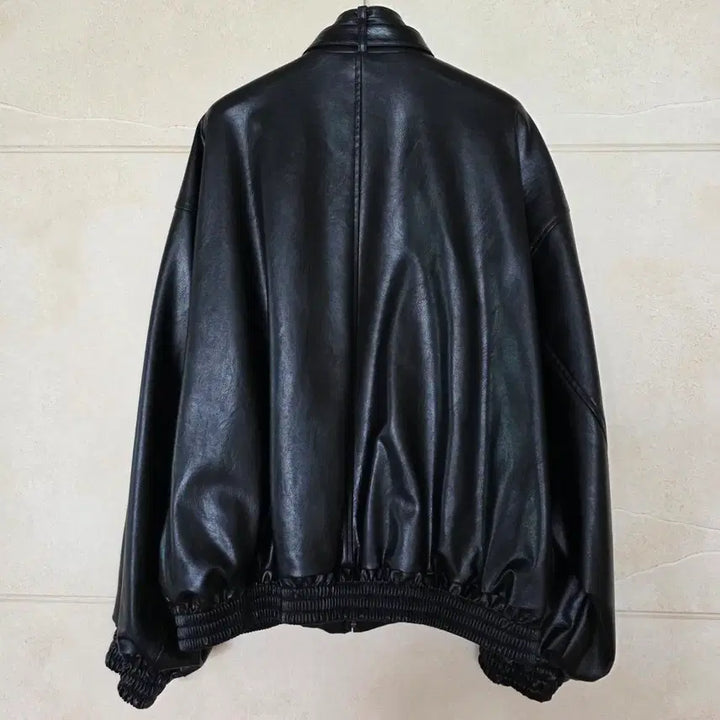 [BUNJANG] Facade Pattern Stand Collar Leather Blouson / 파사드패턴 스탠드카라 레더 블루종 블랙