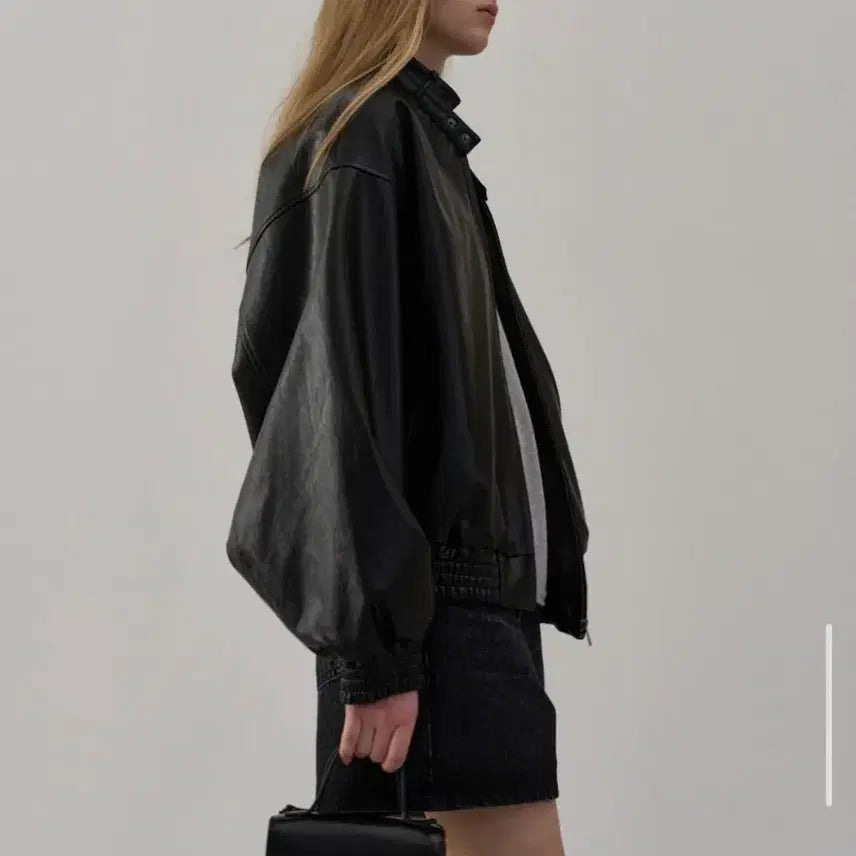 [BUNJANG] Facade Pattern Stand Collar Leather Blouson / 파사드패턴 스탠드카라 레더 블루종 블랙