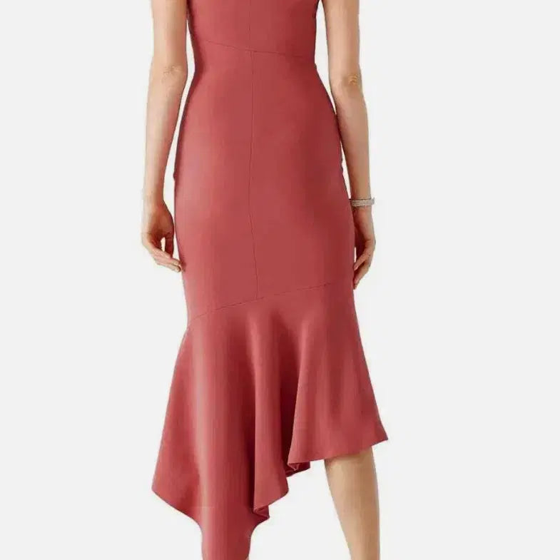 [BUNJANG] Cinq à Sept One Shoulder Flare Pink Dress / 생카셉 원숄더 플레어 핑크 원피스