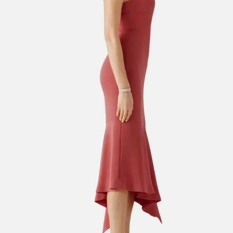 [BUNJANG] Cinq à Sept One Shoulder Flare Pink Dress / 생카셉 원숄더 플레어 핑크 원피스