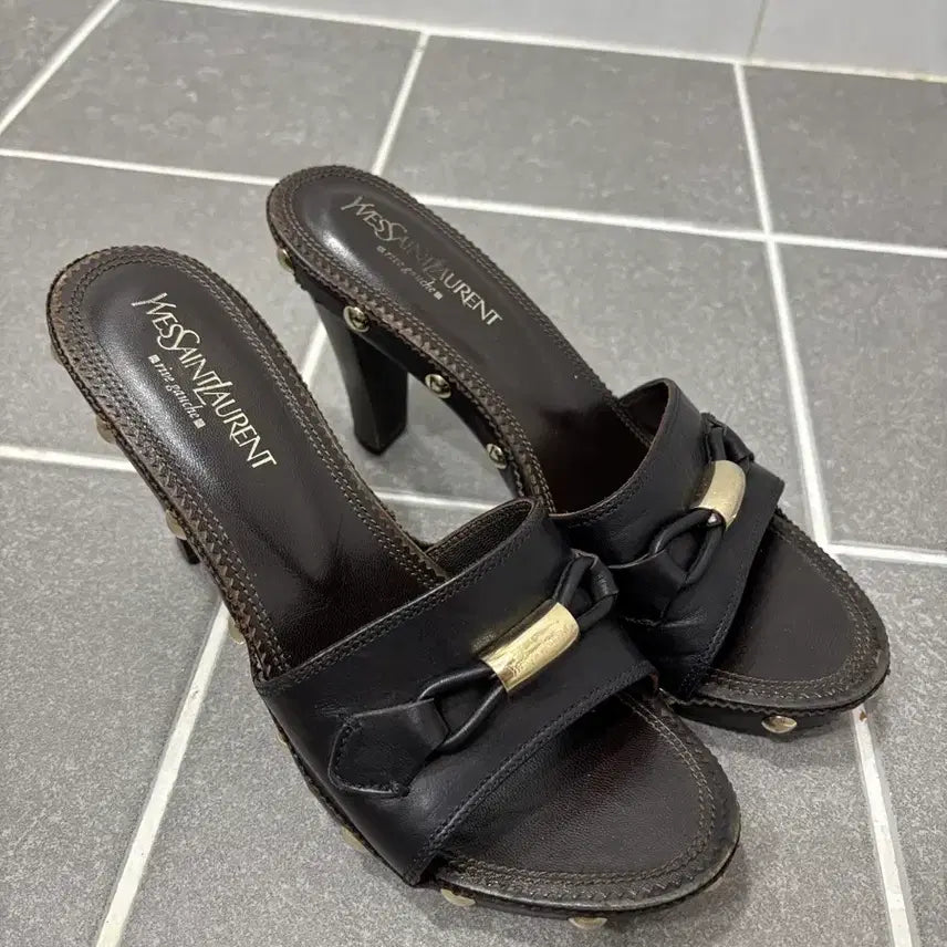 [BUNJANG] Saint Laurent Mule Wood Material Shoes / 정품)생로랑 뮬