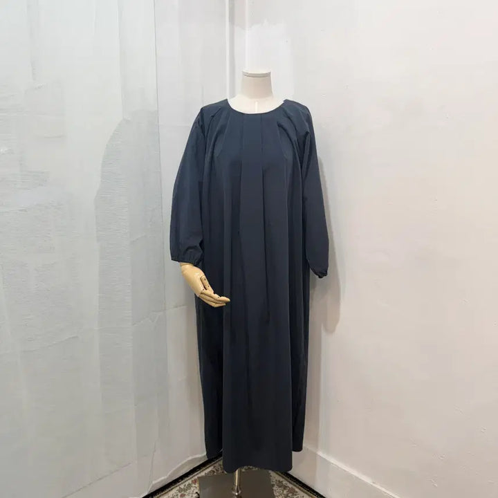 [BUNJANG] Navy Pin-tuck Nylon Long Dress / 핀턱 네이비 바스락 나일론  롱원피스 롱드레스 3582