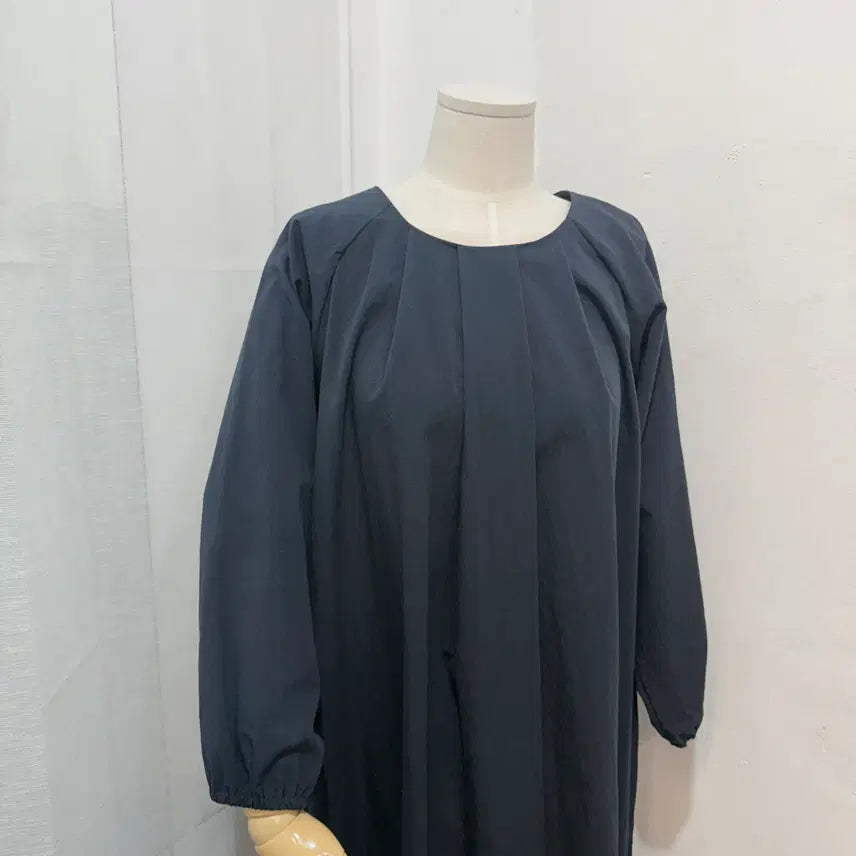 [BUNJANG] Navy Pin-tuck Nylon Long Dress / 핀턱 네이비 바스락 나일론  롱원피스 롱드레스 3582