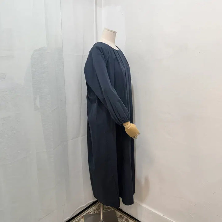[BUNJANG] Navy Pin-tuck Nylon Long Dress / 핀턱 네이비 바스락 나일론  롱원피스 롱드레스 3582